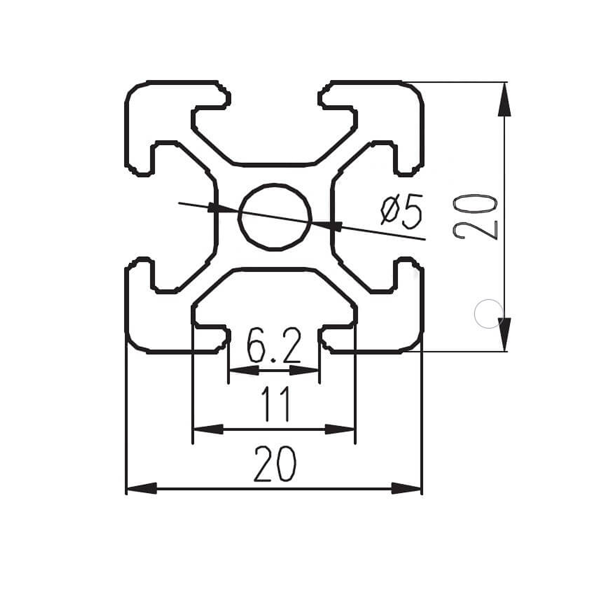 Perfil Estructural Aluminio Tslot 20x20x1000mm (Pack 2 unds)