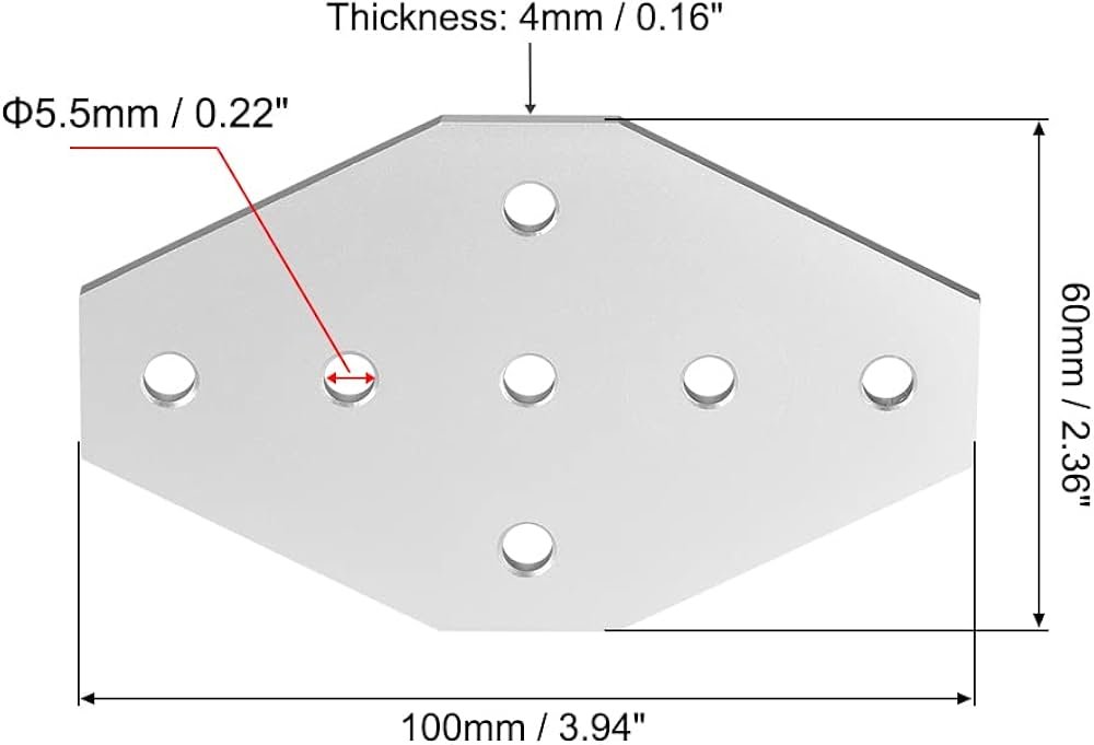 sourcing map Placa de unión exterior, 100 mm x 60 mm x 4 mm con soporte de junta de 7 agujeros para perfil de aluminio 2020, 3 piezas (plata) : Amazon.es: Bricolaje y herramientas