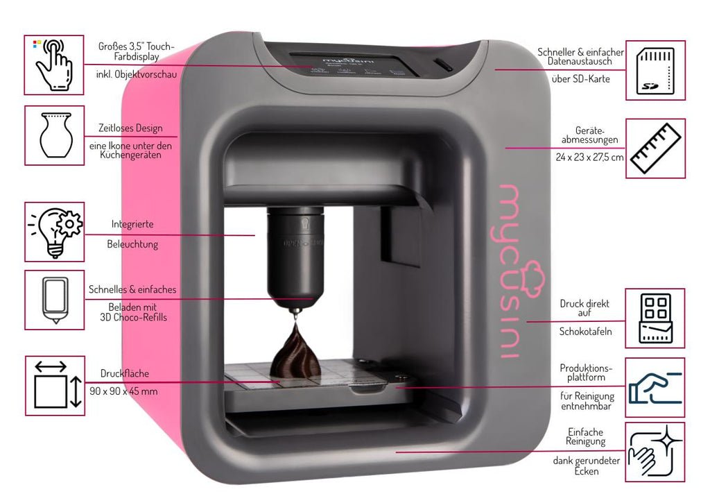 mycusini features and benefits vorteile und Funktionen 3D Schokodrucker